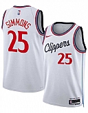 Men's Los Angeles Clippers #25 Ben Simmons White 2024-25 Stitched Jersey Dzhi,baseball caps,new era cap wholesale,wholesale hats